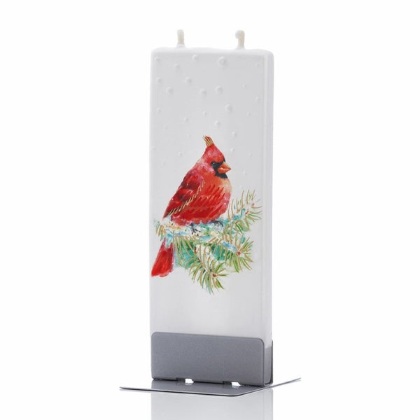 Snowy Cardinal on Pine Candle