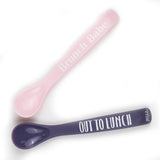 Crossed horizontal orientation of Out to Lunch and Brunch Babe Spoons