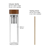 Measurements of the infusion bottle and tasting straw included in the 1pt Whiskey Lover Kit