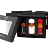 Truff Hot Sauce variety pack showing three bottles in retail box with cover on side