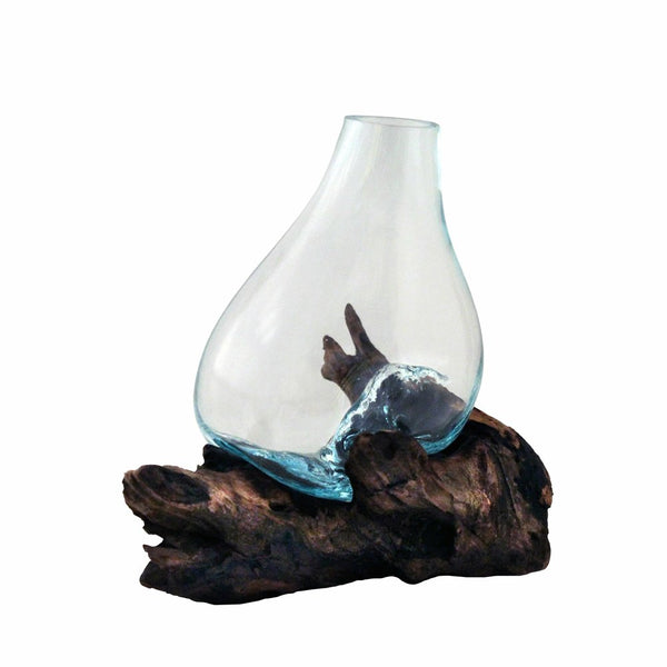 Medium Glass & Wood Vase