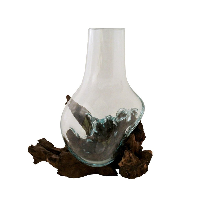 Glass & Wood Wide Vase