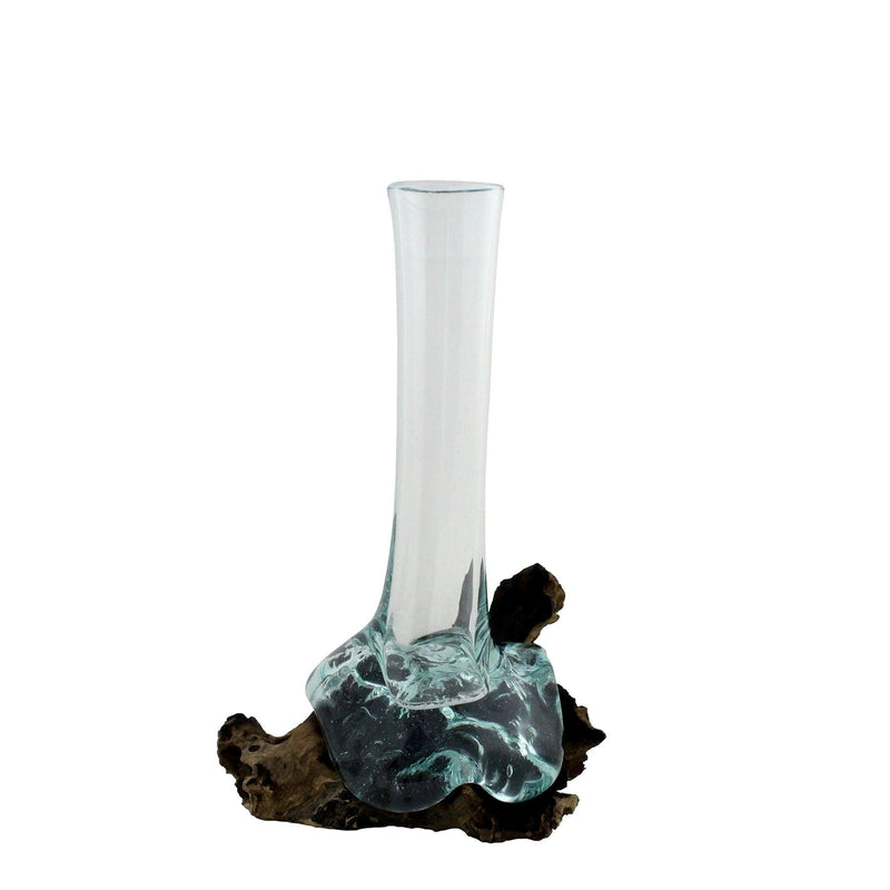 Glass/Wood Tall Vase