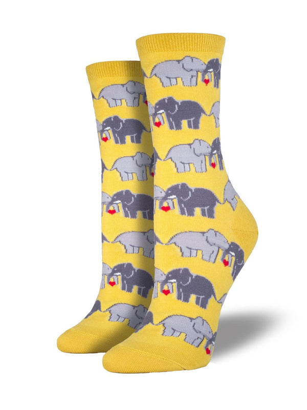 Yellow socks featuring elephants in love
