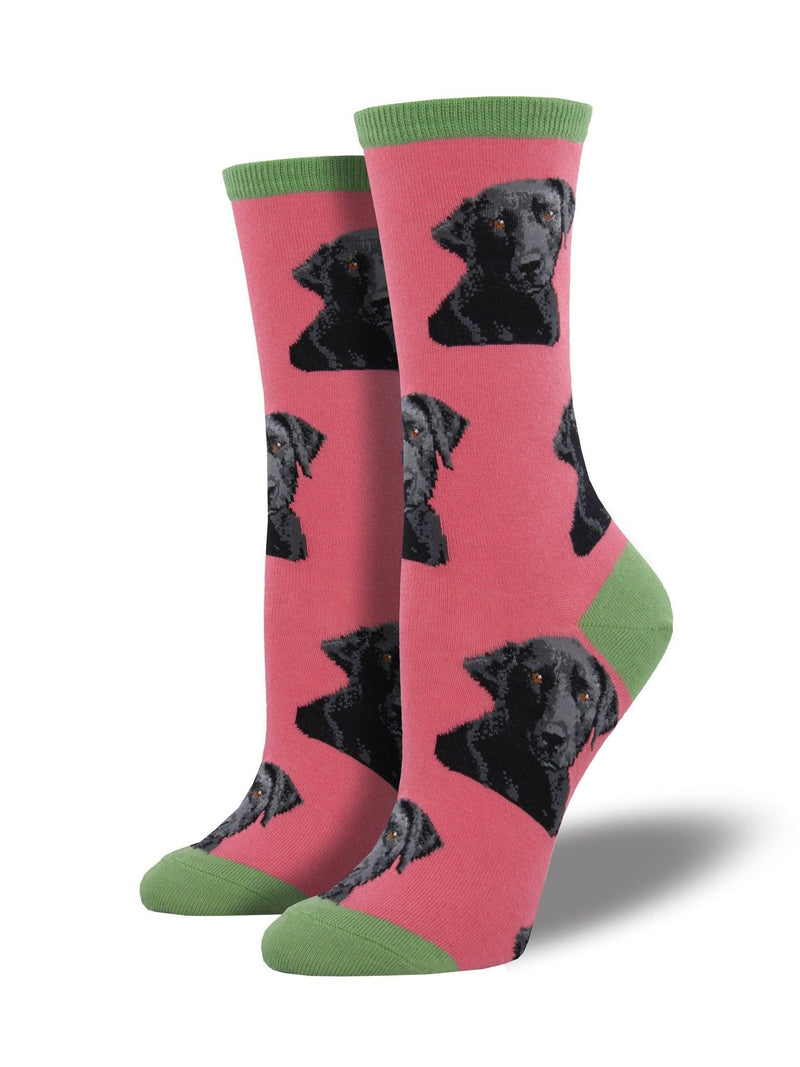 Pink socks featuring black Labrador retrievers
