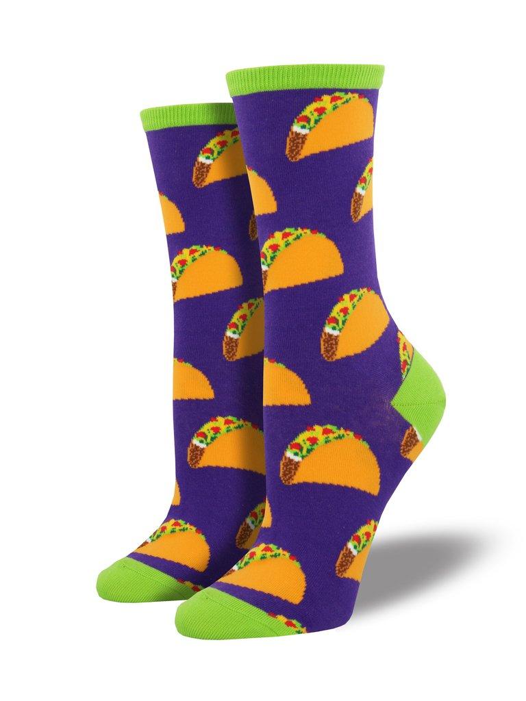 Purple socks featuring tacos