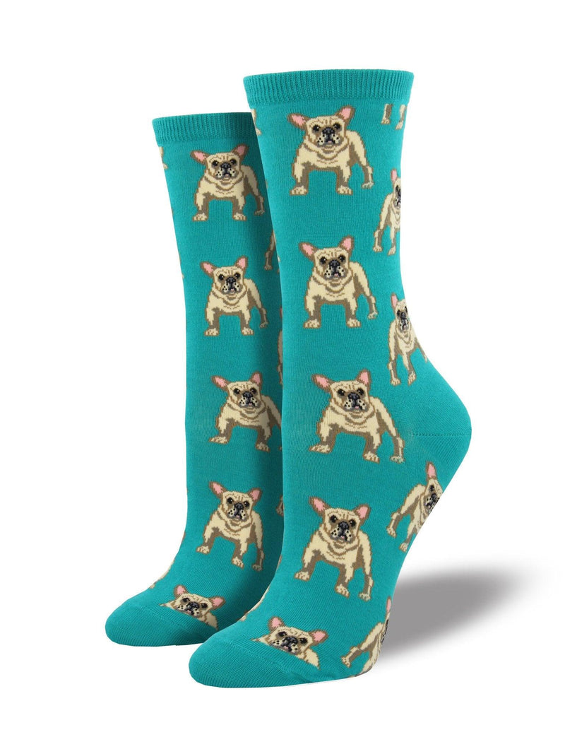 Teal socks featuring french bulldogs