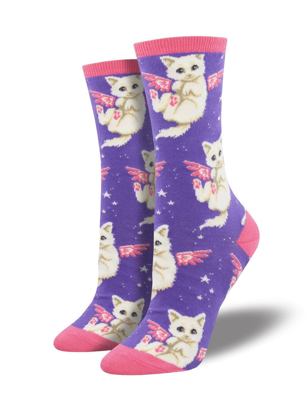 Purple socks featuring angelic kittens