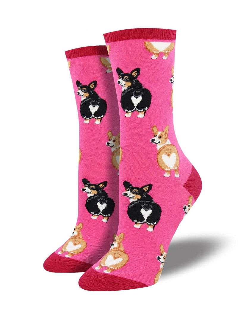 Pink socks featuring corgies showing off their assets