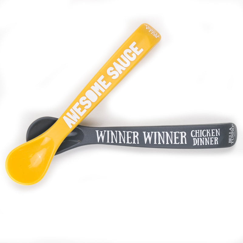 Horizontal orientation of Winner Winner Chicken Dinner and Awesome Sauce Spoons