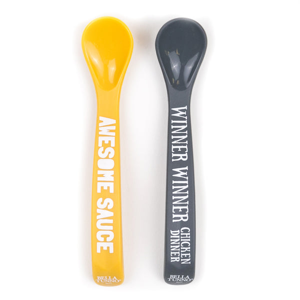 Vertical orientation of Winner Winner Chicken Dinner and Awesome Sauce Spoons