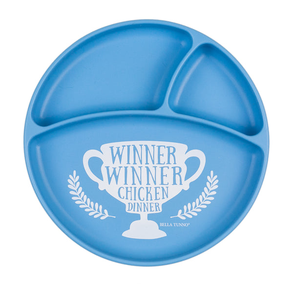 Top View of Bella Tunno plate with winner winner chicken dinner saying