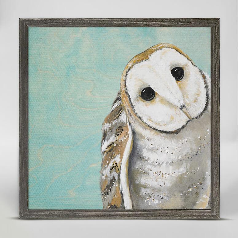 Sweet Barn Owl Sky Blue Art - Moose Mountain Trading Co.