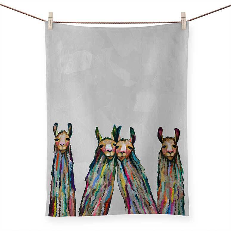 Four Lively Llamas Tea Towel