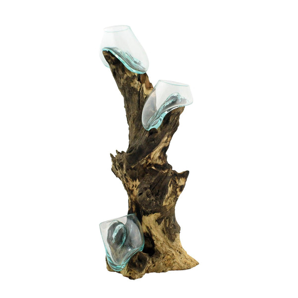 Tall Wood w Three Glass Bowls - Moose Mountain Trading Co.