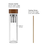 Measurements of the infusion bottle and tasting straw included in the 1pt Whiskey Lover Kit