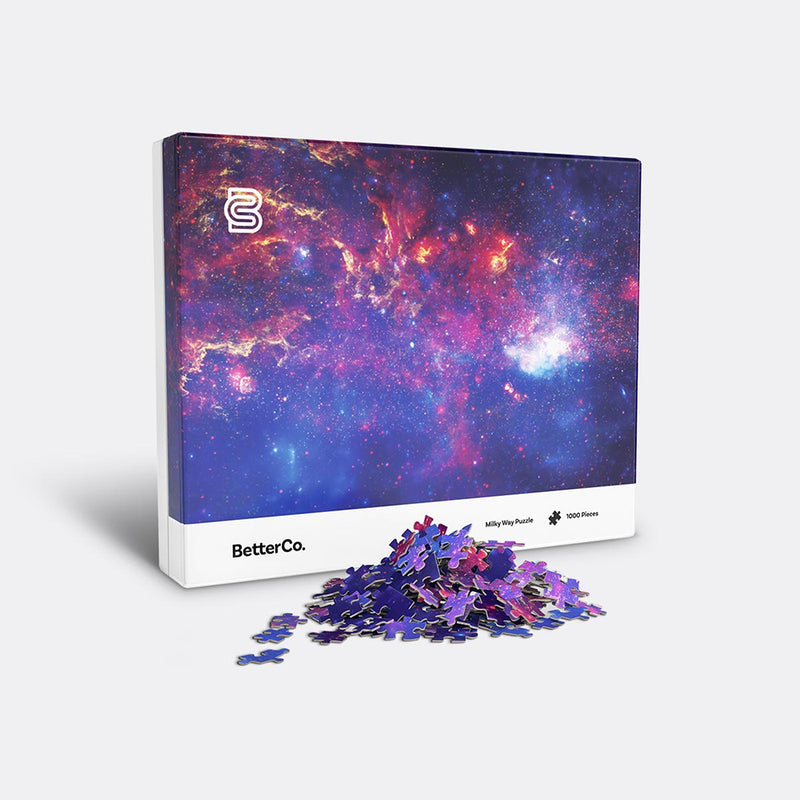 Milky Way Puzzle box with mound of pieces in front
