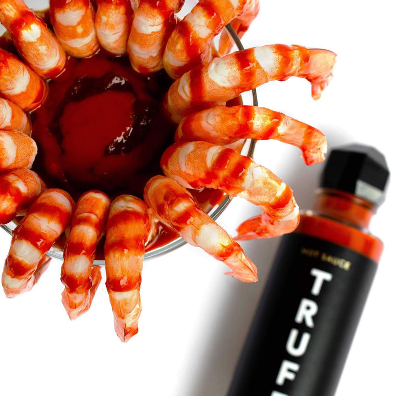 Truff Hot Sauce bottle with shrimp
