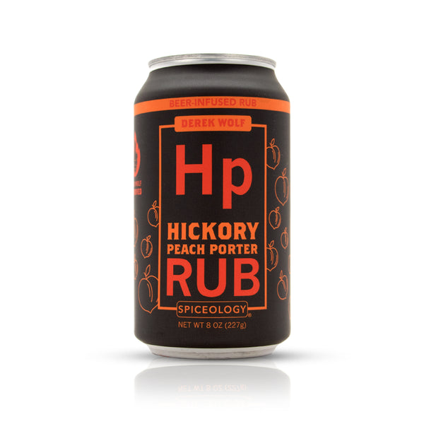 Hickory peach porter rub in aluminum can retail packaging