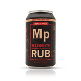 Mesquite peppercorn lager rub in an aluminum can retail packaging