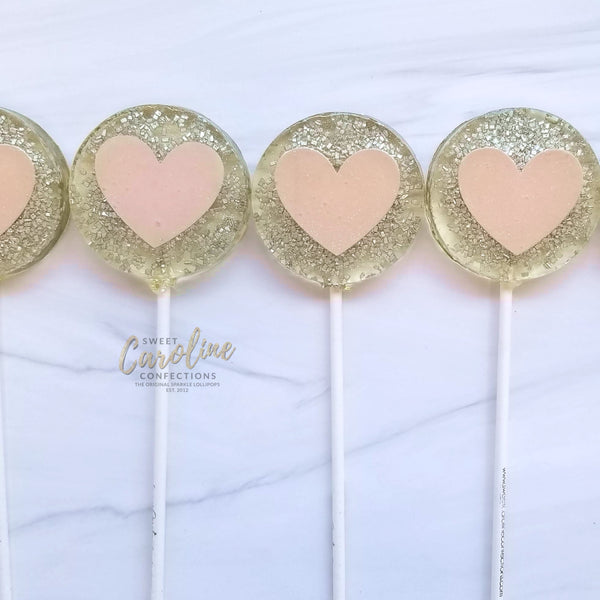 Champagne Silver & Pink Hearts Lollipop
