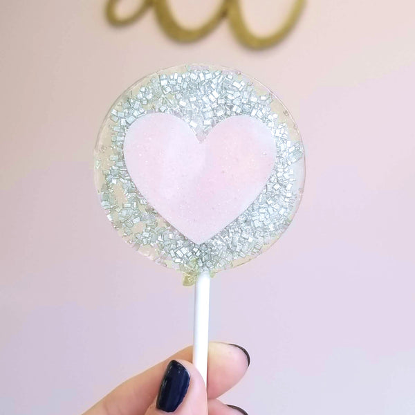 Champagne Silver & Pink Hearts Lollipop